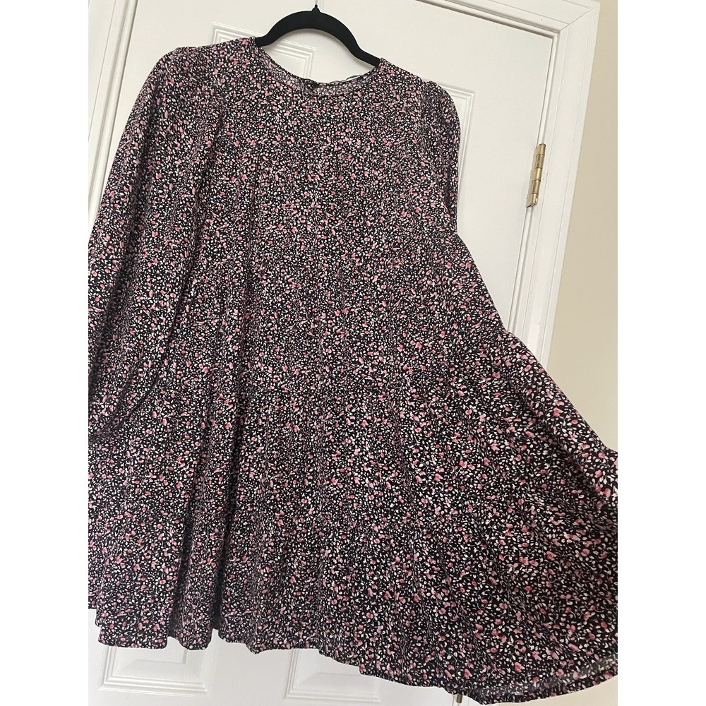Zara Womens Dress Small Black Ditsy Floral Babydoll Tiered Cottagecore Prairie - Picture 4 of 10